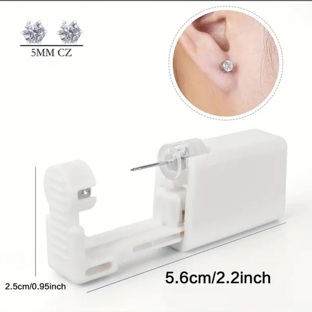 STAINLESS STEEL CZ self nose ear piercing set. Quick painless